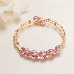 Vòng Tay Ngọc Trai Gọng Còng Cứng 2 Lớp Đính 2 Hàng 10 Hạt Ngọc Trai Giọt Nước MADAME HIEN PEARL VTG034