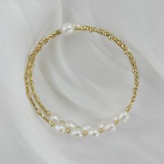 Vòng Tay Ngọc Trai Gọng Còng Cứng 2 Lớp Đính 2 Hàng 10 Hạt Ngọc Trai Giọt Nước MADAME HIEN PEARL VTG034