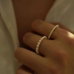 Nhẫn Chuỗi Ngọc Trai Tự Nhiên Nhí 3-4mm Mặt Bi Bạc s925 MADAME HIEN PEARLS Cho Nữ NT008