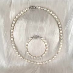 Bộ Set Ngọc Trai Vòng cổ + Vòng Tay Hạt Gạo Tự Nhiên 7-8mm Độ Bóng Cao AAA MADAME HIEN PEARLS SCG004