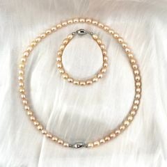 Bộ Set Ngọc Trai Vòng cổ + Vòng Tay Hạt Gạo Tự Nhiên 7-8mm Độ Bóng Cao AAA MADAME HIEN PEARLS SCG004