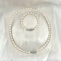 Bộ Set Ngọc Trai Vòng cổ + Vòng Tay Hạt Gạo Tự Nhiên 7-8mm Độ Bóng Cao AAA MADAME HIEN PEARLS SCG004