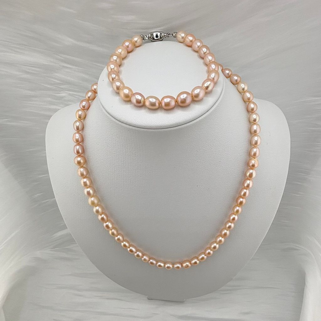 Bộ Set Ngọc Trai Vòng cổ + Vòng Tay Hạt Gạo Tự Nhiên 7-8mm Độ Bóng Cao AAA MADAME HIEN PEARLS SCG004