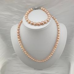 Bộ Set Ngọc Trai Vòng cổ + Vòng Tay Hạt Gạo Tự Nhiên 7-8mm Độ Bóng Cao AAA MADAME HIEN PEARLS SCG004