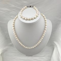 Bộ Set Ngọc Trai Vòng cổ + Vòng Tay Hạt Gạo Tự Nhiên 7-8mm Độ Bóng Cao AAA MADAME HIEN PEARLS SCG004