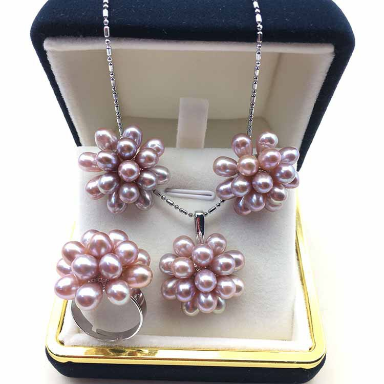 Bộ Set Ngọc Trai Vòng Cổ, Nhẫn và Bông Tai Bộ Trang Sức Ngọc Trai Chùm Nho Lạ Mắt Sang Trọng MADAME HIEN PEARLS Cho Nữ SPS094