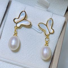 Bộ Set Ngọc Trai Vòng cổ + Nhẫn + Bông Tai Bộ Trang Sức Ngọc Trai Tự Nhiên Bướm Trắng Xinh Xắn MADAME HIEN PEARLS SPS079
