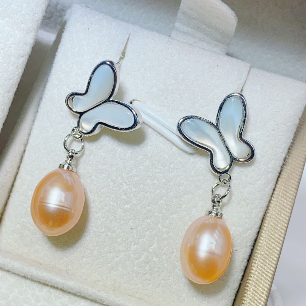 Bộ Set Ngọc Trai Vòng cổ + Nhẫn + Bông Tai Bộ Trang Sức Ngọc Trai Tự Nhiên Bướm Trắng Xinh Xắn MADAME HIEN PEARLS SPS079