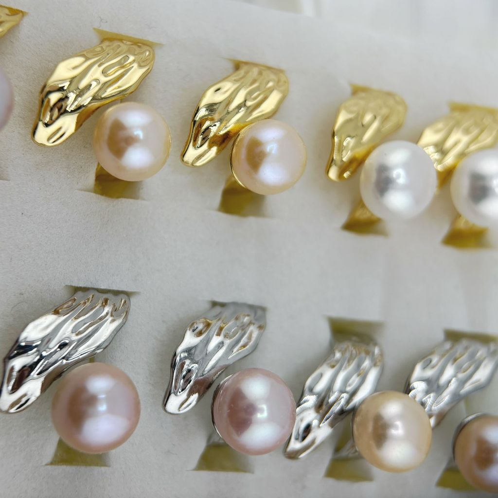 Nhẫn Ngọc Trai Tự Nhiên Khung Sóng Kim Loại Cá Tính Thời Trang Nam Nữ MADAME HIEN PEARLS NN078