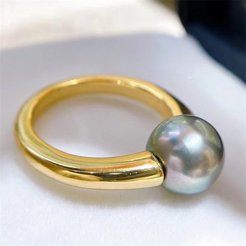 Nhẫn Trơn Cổ Điển Đính Ngọc Trai Xám Tròn Tự Nhiên Cao Cấp Tối Giản MADAME HIEN PEARLS Unisex Nam Nữ