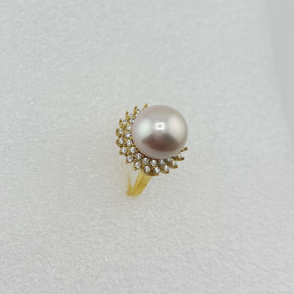 Nhẫn Vàng Thật 10k 1c Đính Ngọc Trai 11-12mm Hạt Tròn Đẹp Grade AAA MADAME HIEN PEARLS V10NT004