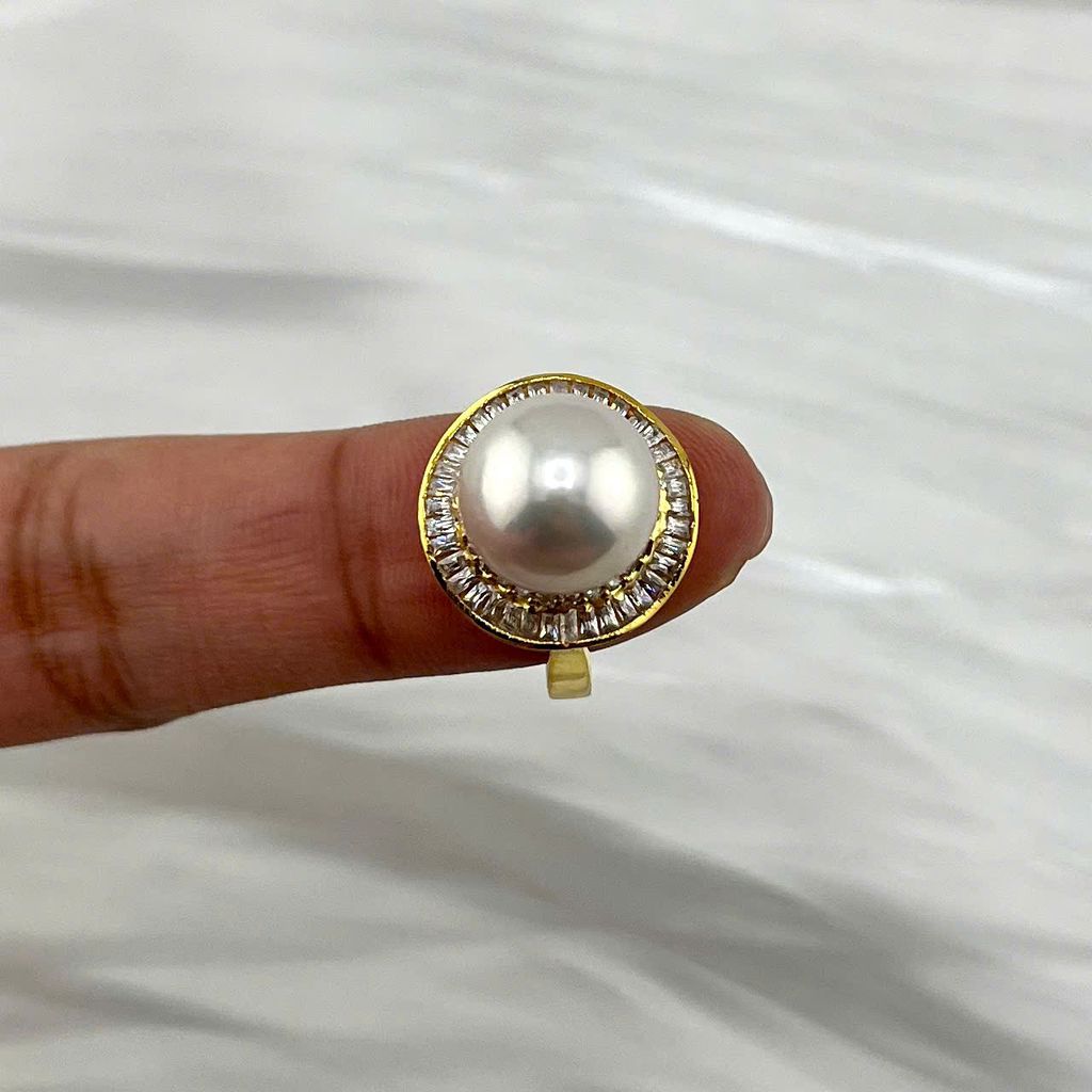 Nhẫn Vàng Thật 18k 1c30 Đính Ngọc Trai 11-12mm Hạt Tròn Đẹp Grade AAA MADAME HIEN PEARLS