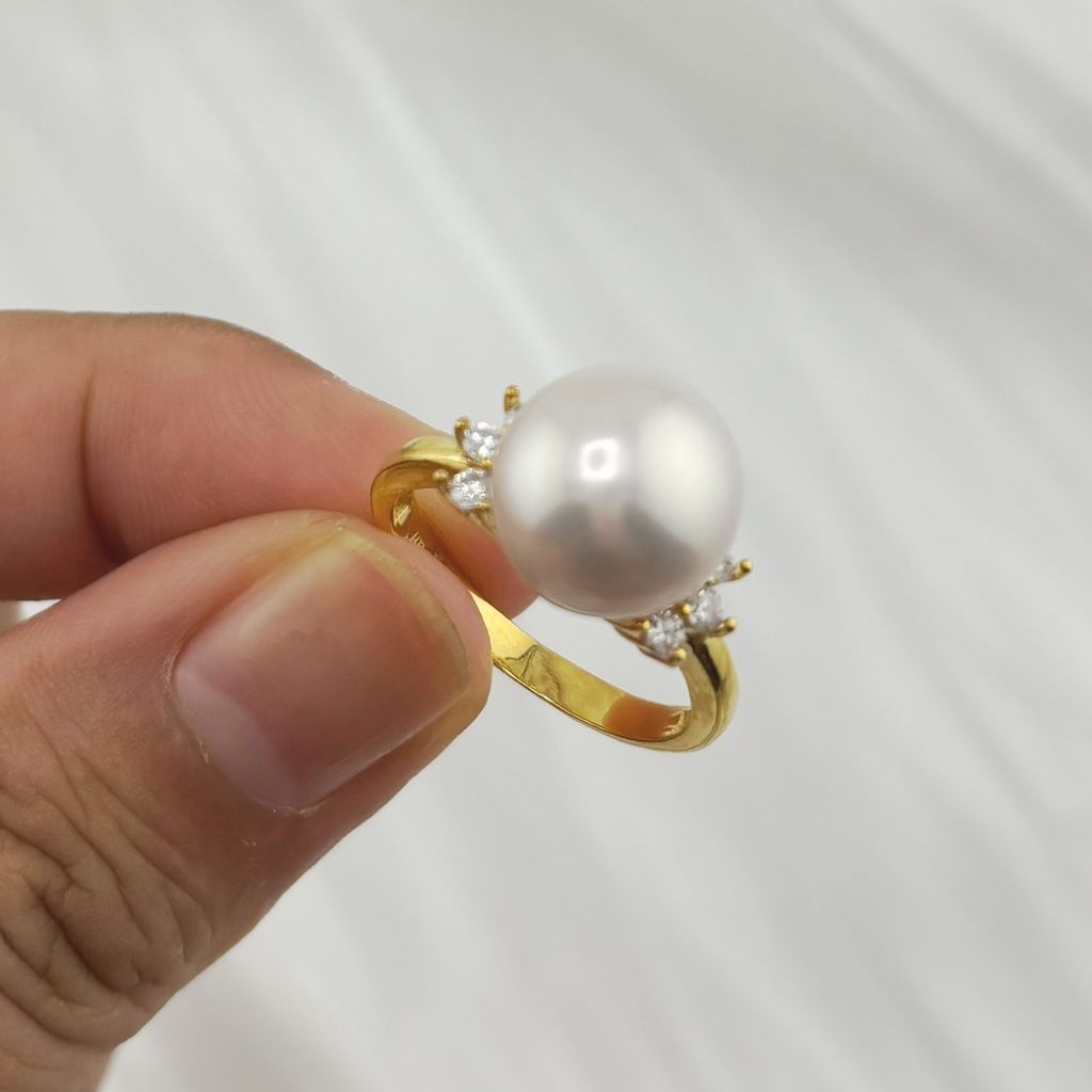 Nhẫn Vàng Thật 18k 1c Đính Ngọc Trai 11-12mm Hạt Tròn Đẹp Grade AAA MADAME HIEN PEARLS V18NT005