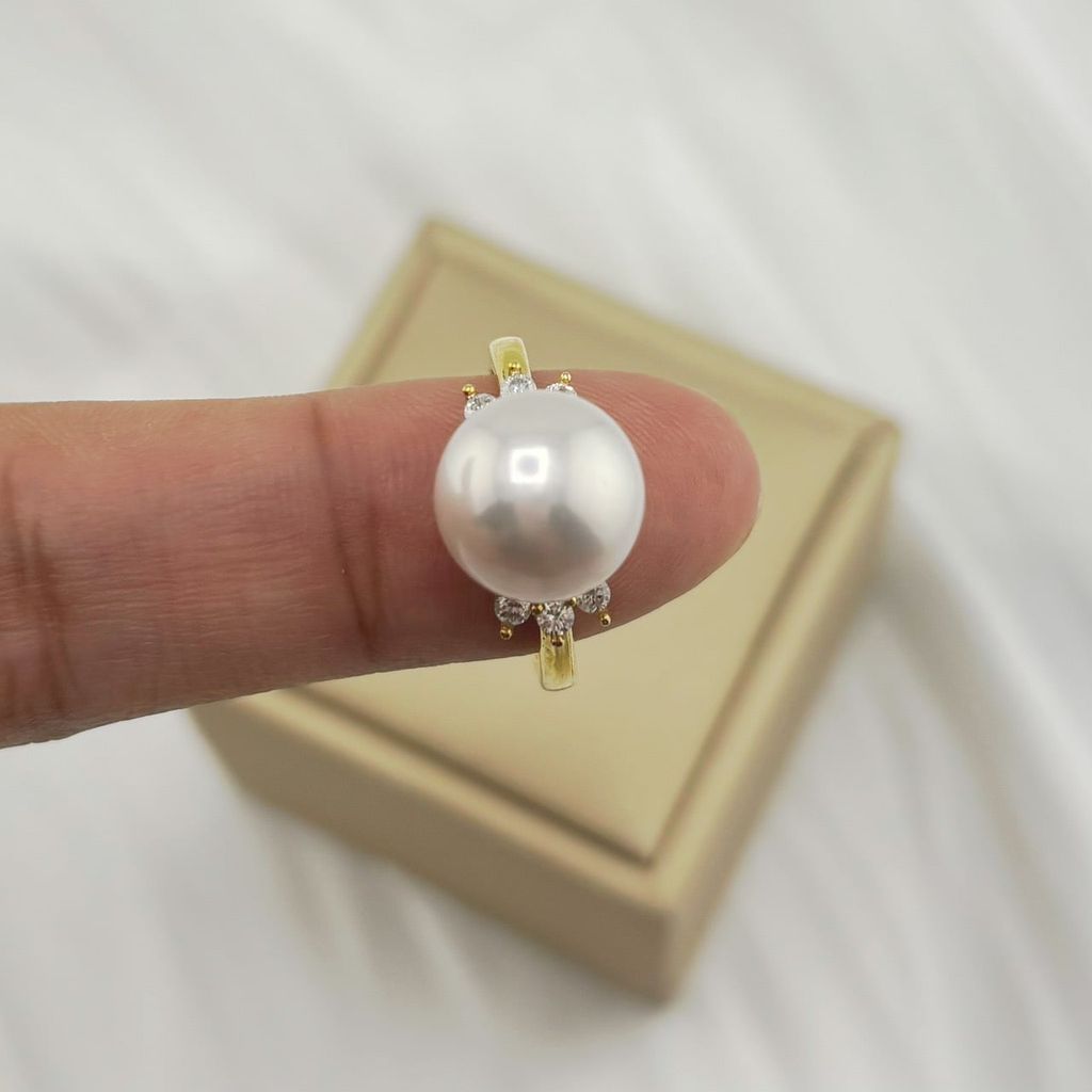 Nhẫn Vàng Thật 18k 1c Đính Ngọc Trai 11-12mm Hạt Tròn Đẹp Grade AAA MADAME HIEN PEARLS V18NT005