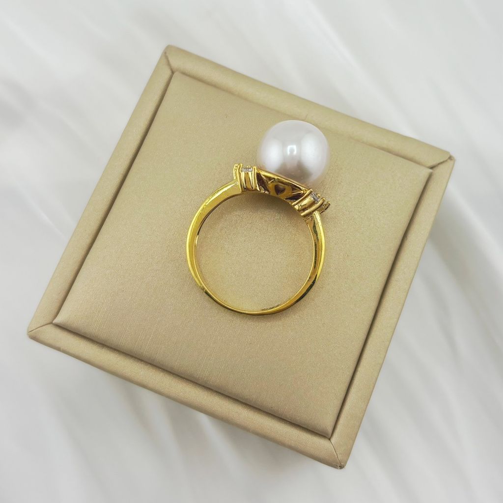 Nhẫn Vàng Thật 18k 1c Đính Ngọc Trai 11-12mm Hạt Tròn Đẹp Grade AAA MADAME HIEN PEARLS V18NT005