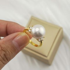 Nhẫn Vàng Thật 18k 1c Đính Ngọc Trai 11-12mm Hạt Tròn Đẹp Grade AAA MADAME HIEN PEARLS V18NT005