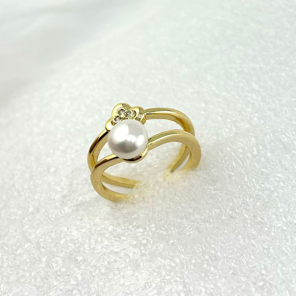 Nhẫn Ngọc Trai Tự Nhiên Vòng Đôi Mặt Ngọc Trai Tự Nhiên Điểm Hoa 4 Cánh Mini Xinh Xắn MADAME HIEN PEARLS Cho Nữ NN095