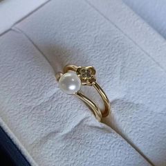 Nhẫn Ngọc Trai Tự Nhiên Vòng Đôi Mặt Ngọc Trai Tự Nhiên Điểm Hoa 4 Cánh Mini Xinh Xắn MADAME HIEN PEARLS Cho Nữ NN095