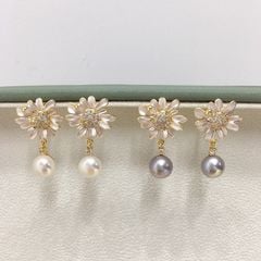 Bông Tai Kim Bạc s925 Đính Tua Rua Ngọc Trai 5A Cao Cấp Tự Nhiên Mặt Hoa Hướng Dương MADAME HIEN PEARLS Cho Nữ BTN263