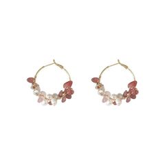 Bông Tai Bạc s925 Mạ Vàng 14k Khoá Vòng Tròn Lớn Đính Ngọc Trai Tự Nhiên Phối Pha Lê Dâu Tây Rất Slay MADAME HIEN PEARLS Cho Nữ