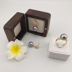 Bộ Set Bông Tai và Nhẫn Bạc s925 Mạ Vàng Thật 18K Đính Ngọc Trai 11-12mm Hạt Tròn Đẹp Grade AAA MADAME HIEN PEARLS SET001T