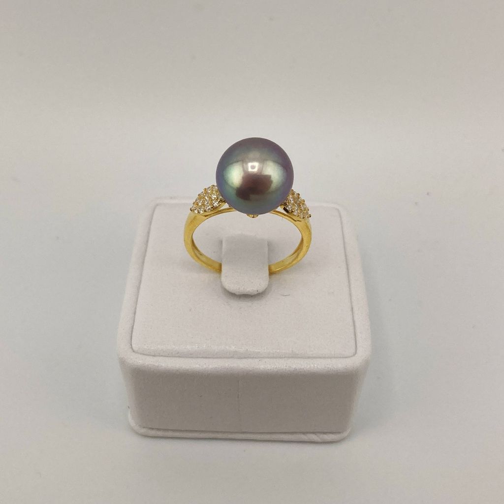 Nhẫn Bạc s925 Mạ Vàng Thật 18K Đính Ngọc Trai 11-12mm Hạt Tròn Đẹp Grade AAA MADAME HIEN PEARLS BMVNT001T