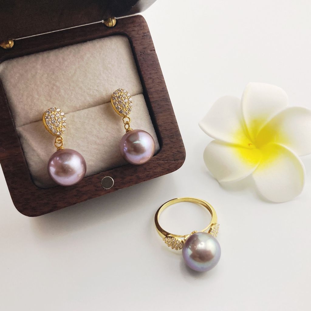 Nhẫn Bạc s925 Mạ Vàng Thật 18K Đính Ngọc Trai 11-12mm Hạt Tròn Đẹp Grade AAA MADAME HIEN PEARLS BMVNT001T