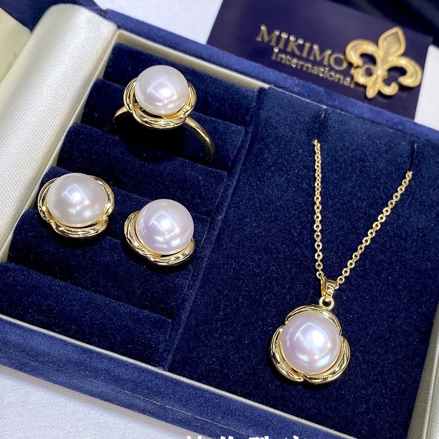 Bộ Set Ngọc Trai Dây chuyền + Nhẫn + Bông Tai Dáng Hoa 3 Cánh đáng yêu SPS021