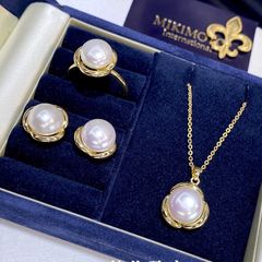 Bộ Set Ngọc Trai Dây chuyền + Nhẫn + Bông Tai Dáng Hoa 3 Cánh đáng yêu SPS021