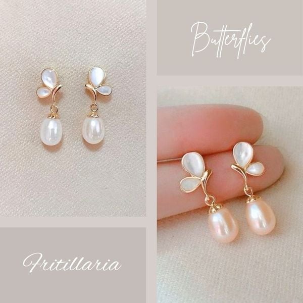 Bông Tai Bạc Ngọc Trai Nước Ngọt Tự Nhiên Sang Trọng Dáng Bướm Fritillaria BTG034