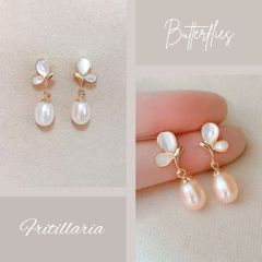 Bông Tai Bạc Ngọc Trai Nước Ngọt Tự Nhiên Sang Trọng Dáng Bướm Fritillaria BTG034