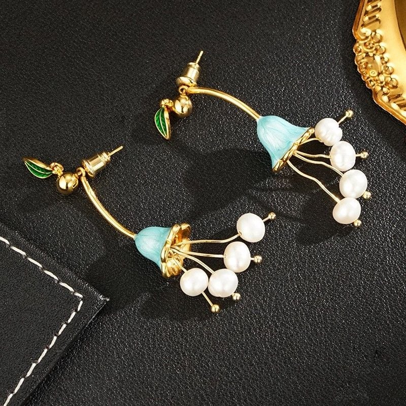 Bông Tai Ngọc Trai Dáng Hoa Lan Chuông Lily of The Valley Sắc Màu Lạ Mắt MADAME HIEN PEARLS Cho Nữ BTT108