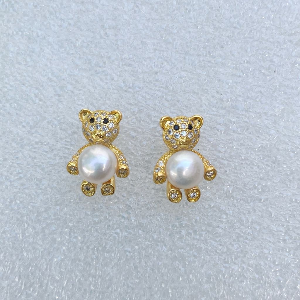 Bông Tai Ngọc Trai Tự Nhiên Dáng Gấu Pooh Nhỏ Thời Trang Dễ Thương MADAME HIEN PEARLS BTN100