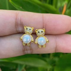 Bông Tai Ngọc Trai Tự Nhiên Dáng Gấu Pooh Nhỏ Thời Trang Dễ Thương MADAME HIEN PEARLS BTN100