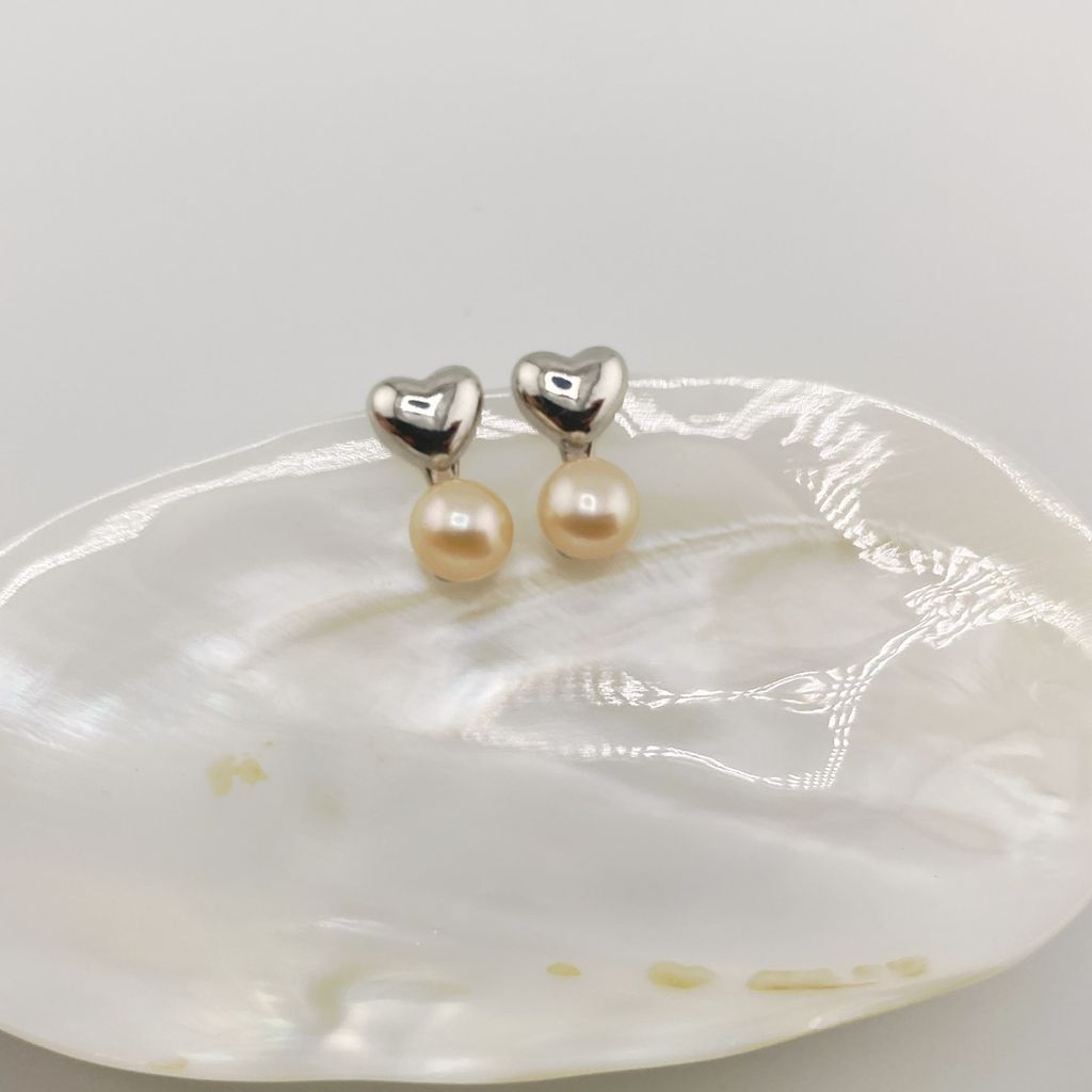 Bông Tai Ngọc Trai Tự Nhiên Khung Hình Trái Tim Tình Yêu Đáng Yêu Cho Nữ BTN046