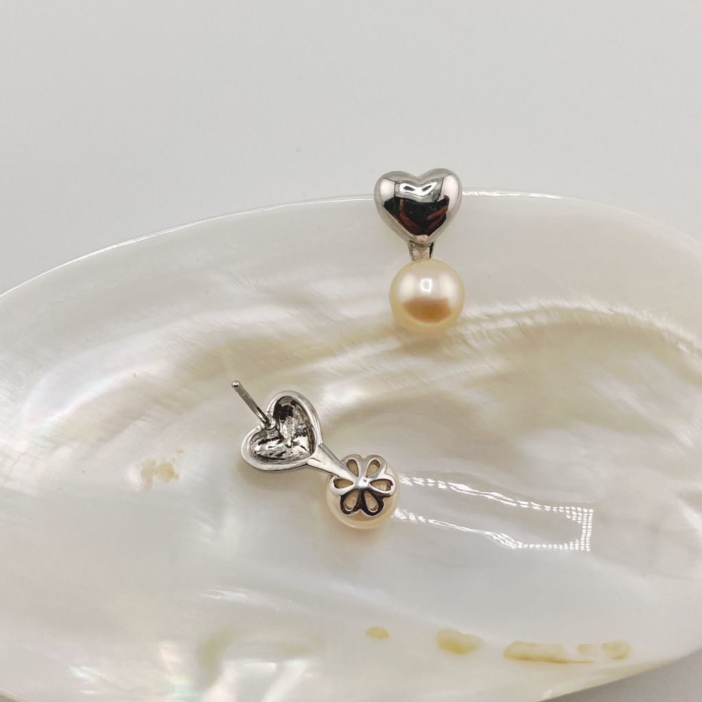 Bông Tai Ngọc Trai Tự Nhiên Khung Hình Trái Tim Tình Yêu Đáng Yêu Cho Nữ BTN046