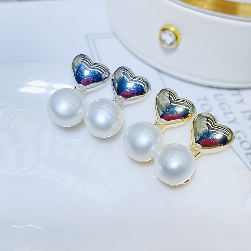 Bông Tai Ngọc Trai Tự Nhiên Khung Hình Trái Tim Tình Yêu Đáng Yêu Cho Nữ BTN046