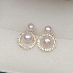 Bông Tai Ngọc Trai Tự Nhiên Mặt Vòng Tròn Đính 2 Hạt Ngọc Trai Dễ Thương MADAME HIEN PEARLS Cho Nữ BTN285