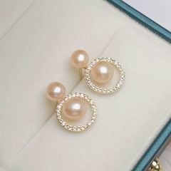 Bông Tai Ngọc Trai Tự Nhiên Mặt Vòng Tròn Đính 2 Hạt Ngọc Trai Dễ Thương MADAME HIEN PEARLS Cho Nữ BTN285