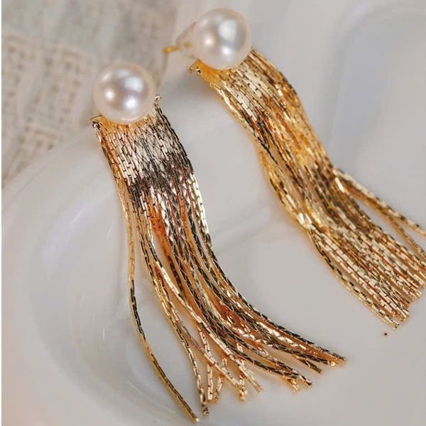 Bông Tai Ngọc Trai Tự Nhiên Tua Rua Mành Kim Loại Sang Trọng Tiệc Cocktail MADAME HIEN PEARLS Cho Nữ BTN243