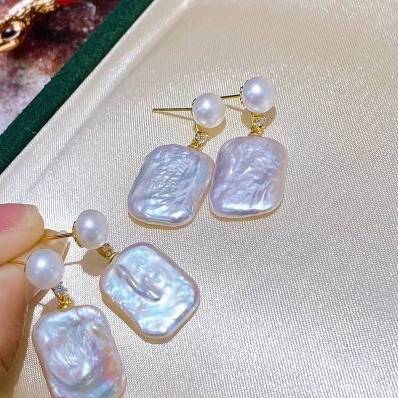 Bông tai Ngọc Trai Tua Rua Hạt Baroque Tự Nhiên Hình Học Chữ Nhật Mặt Nụ MADAME HIEN PEARLS BTB065