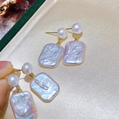 Bông tai Ngọc Trai Tua Rua Hạt Baroque Tự Nhiên Hình Học Chữ Nhật Mặt Nụ MADAME HIEN PEARLS BTB065