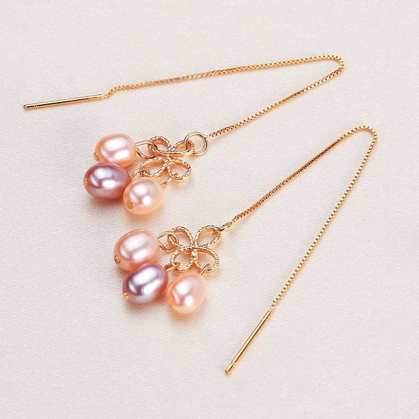Bông Tai Tua Rua Dài Đính 3 Viên Ngọc Trai Giọt Nước Tự Nhiên Sang Trọng MADAME HIEN PEARLS BTG156