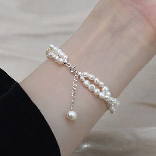 Vòng Tay đôi xoắn Ngọc Trai Baroque 5-6mm phối Bạc 925 Thời Trang Cho Nữ VTB013