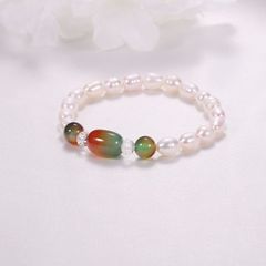 Vòng Tay Ngọc Trai Dáng Gạo Mặt Phối Đá Cẩm Thạch Phong Thuỷ Và Pha Lê MADAME HIEN PEARL VTG041