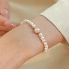 Vòng Tay Ngọc Trai Tự Nhiên MADAME HIEN PEARLS Mặt 1 Hạt Tối Giản Cho Nữ VTT065