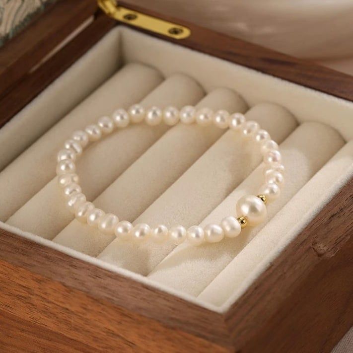 Vòng Tay Ngọc Trai Tự Nhiên MADAME HIEN PEARLS Mặt 1 Hạt Tối Giản Cho Nữ VTT065
