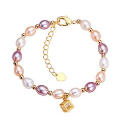 Vòng Tay Ngọc Trai Tự Nhiên Mặt Hình Khối Lập Phương Lồng Viên Đá Zircon MADAME HIEN PEARLS Cho Nữ VTG039M