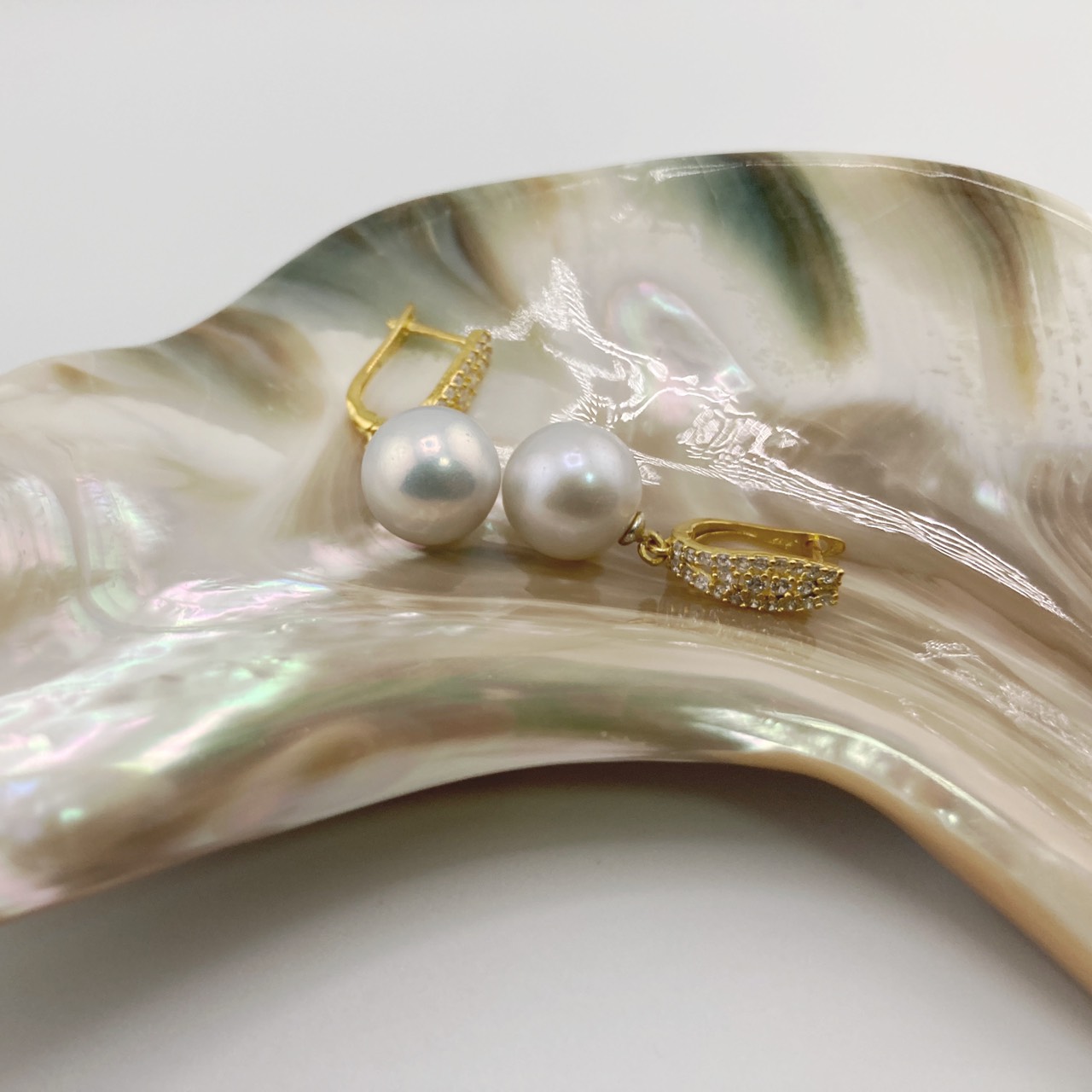 Bông Tai Bạc Ý s925 Mạ Vàng Thật 18K Đính Ngọc Trai Trắng 11-12mm Grade AAAA Hạt Tròn Đẹp Hoàn Hảo BMVBTT008TR