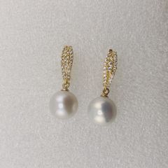 Bông Tai Bạc Ý s925 Mạ Vàng Thật 18K Đính Ngọc Trai Trắng 11-12mm Grade AAAA Hạt Tròn Đẹp Hoàn Hảo BMVBTT008TR